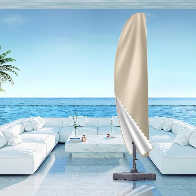 OKPOW Cantilever Patio Umbrella Cover: Fits 12-14 FT Outdoor Umbrellas | Easy Install with Rod & Long Zipper, Waterproof 420D Oxford Cover, Protects Offset Umbrella from Sun, Rain, Snow & Dust