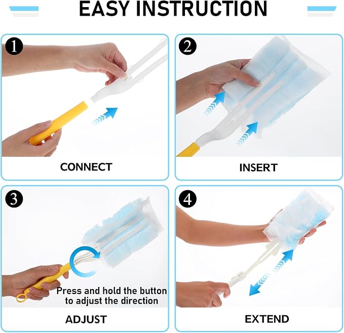 60 Count Heavy Duty Dusters Refills, Disposable Cleaning Duster Kit | Microfiber Dusters, Multi-Surface Duster, with Extendable Handle, and 1 Handle, for Home, Ceiling Fan, Furniture, Blinds