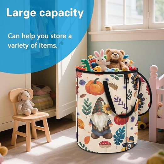 doginthehole Fall Leaves Pumpkin Turkey Outdoor Trash Can Storage Collapsible Pop-up Recycle Trash Can 22.83x17.71 Waterproof Garbage Bin Bag with Lid, Thanksgiving Day Party Supplies Fall Decor