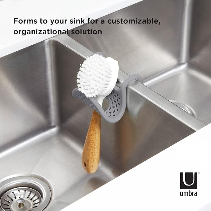 Umbra Sling Flexible Sink Caddy, Elastic Non-Slip Sponge Holder, Dark Grey