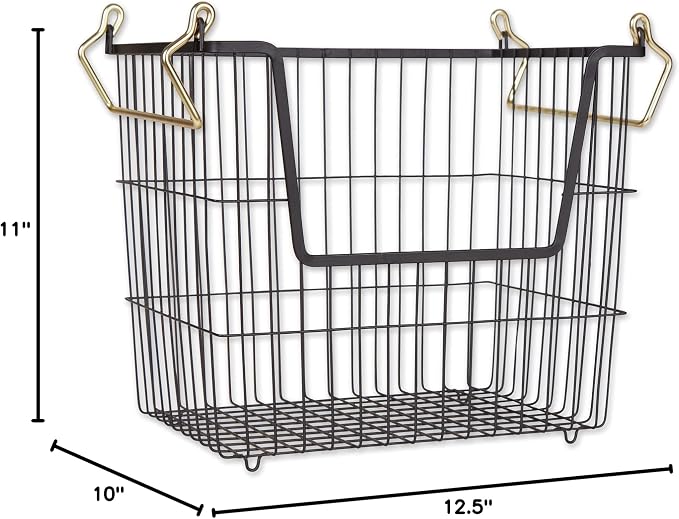 DII Metal Wire Utility Storage Bin, Large Rectangle, 13x10x11", Black/Gold
