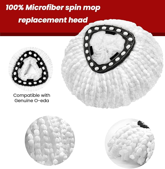 8 Pack Spin Mop Head Replacement for O-Ceda Easy Wring 1-Tank System, Microfiber Mop Refills, 360° Swivel, Deep Cleaning, Machine Washable & Easy to Replace (White)
