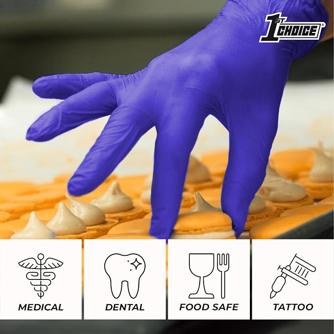 1st Choice 3 mil Disposable Indigo Nitrile Exam Gloves for Medical, Salon | Dentist, Esthetician, and Household Chores, Bulk Purchasing Options Available, Suitable for Use with Hair Dying Chemicals