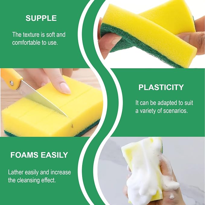 24 Pack Kitchen Cleaning Sponges,Scrub Sponges | Non-Scratch Scrub Dish Sponge Safe on Non-Stick Cookware,Stink-Free Cleaning Supplies for Pots, Pans
