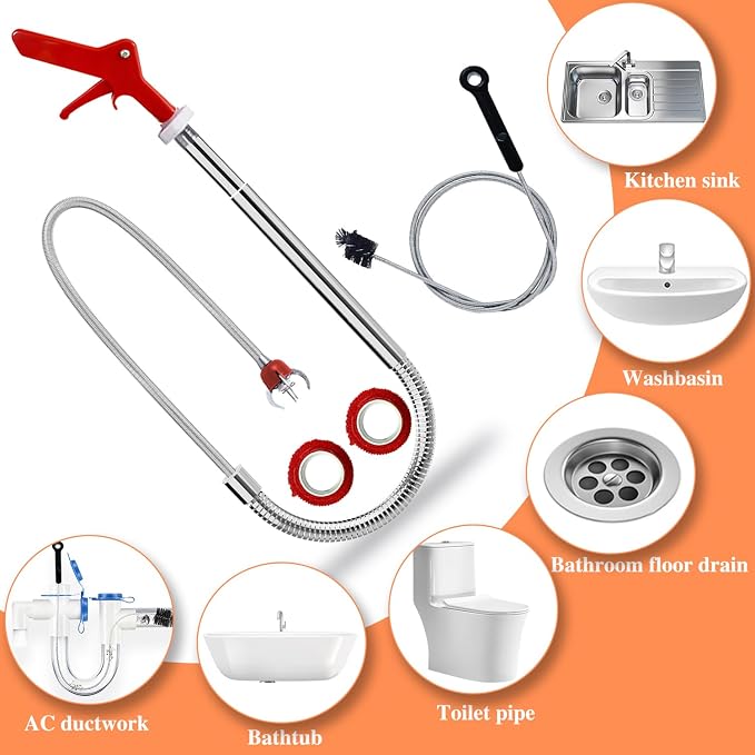 Drain Snake Toilet Auger AC Drain Line Cleaning brush Hair Clog Remover Tools Drain opener set for Men/Women Perfect Option Types of clog for Toilet,Kitchen Sink,Bathroom Sewer Various Projects