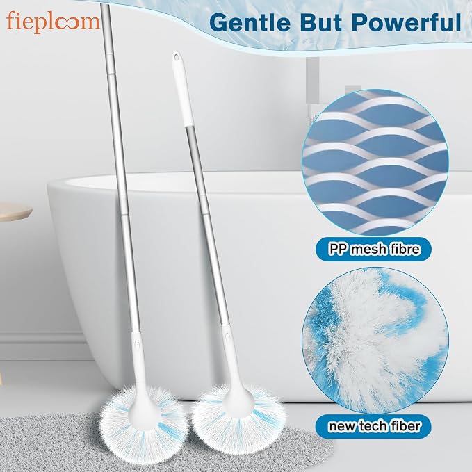 Non-Scratch Tub Tile Scrubber Brush, 48" Long Handle (2-Pack) | Soft Tub Mop, 2026 Version, All-in-One Adjustable Shower Brush for Bathtub, Bathroom, Sink, Faucet, and Wall Tile