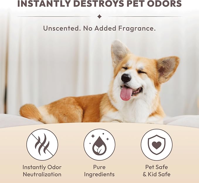 Pet Odor Eliminator Spray for Strong Odor – Cat Litter Box, Dog Urine & Poop Smell Remover | Long-Lasting Mineral Formula | Fragrance-Free, Non-Toxic, Safe for Pets & Kids (10.1 oz)