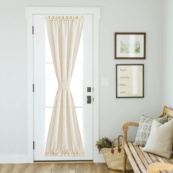 NICETOWN Beige Semi Sheer French Door Sidelight Curtains 80 Inches Long | Elegant Light Flitering Front Door Shade for Bedroom Privacy Back Covering with Tieback, 1 Panel, 36 inches Wide