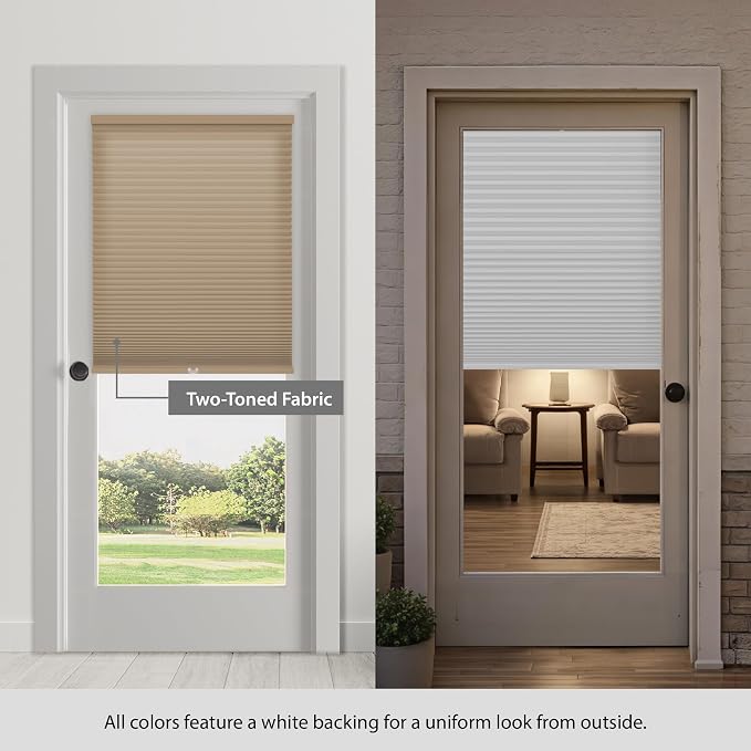 DEZ FURNISHINGS Cordless No Tools No Drill 1.5" Magnet Light Filtering Shades for Metal Doors, 25" W x 72" H, Ivory