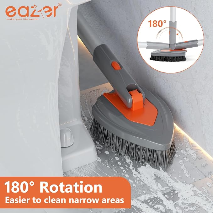 Eazer 4-in-1 Long-Handled Tub Scrubber-Versatile Bathroom Cleaning Brush with Shower Scrubber-Ideal Shower Cleaner Brush for Efficient Cleaning-Long Handle Scrub Brush for Shower, Tub, and Bathroom