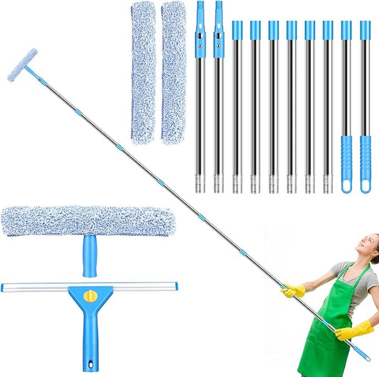 10FT/118Inch Professional Window Squeegee,Window Cleaner Tool with Extendable Long Handle,Window Squeegee Equipment for Indoor Outdoor High Windows, Shower Glass, Car Glass(Blue)