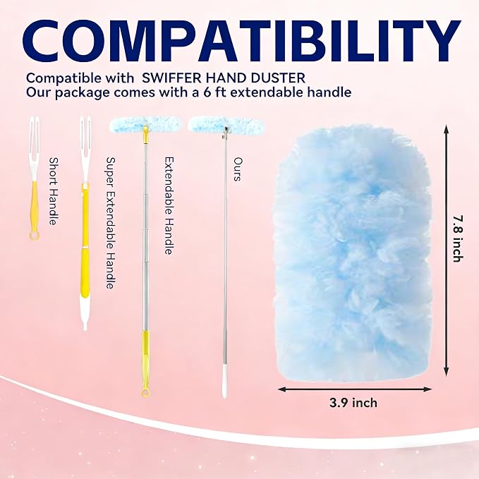 Duster Extended Handle with 20 Pcs Duster Refill for Swiffer | Duster with Extension Pole, Heavy Duty Duster Refills Kit for Ceiling Fan Blades, Cleaning, Dusting, Furniture, Blind