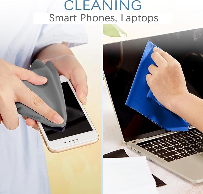 Frienda 12 Pack Microfiber Cleaning Cloth,Blue,Deep Gray | 12x12 Inch Large for Eyeglasses Screen Lens, Reusable Washable, Streak-free Lint-free, Cameras Phones Tablets Monitors