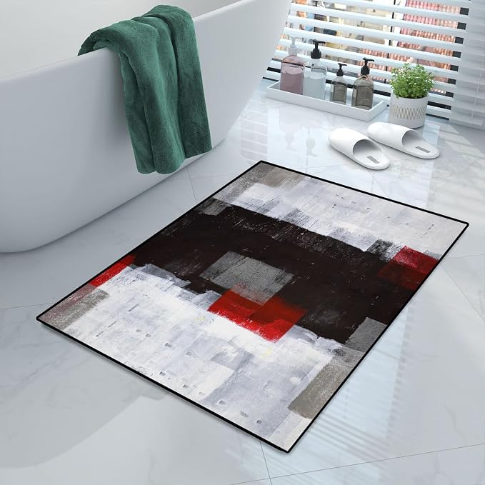 TOMWISH Kitchen Mats for Floor 2 Piece Set Red and Grey Kitchen Runner Rug | Non Skid Cushioned Kitchen Floor Mat Vintage Office Farmhouse Runner Mat for Laundry 20"X32"+20"X48"+20"X59"