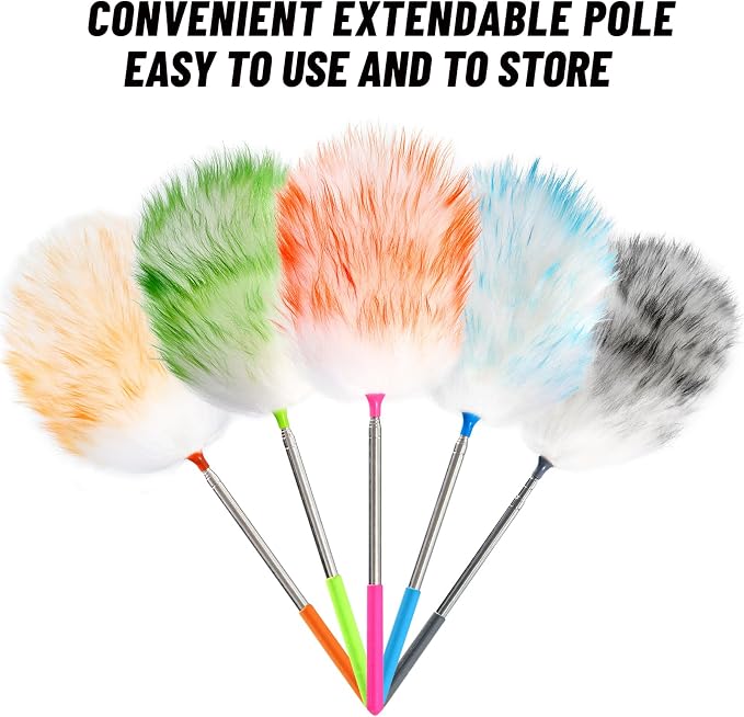 NEWONG 5 Pcs Extendable Lambswool Duster, 35-55'' Aluminum Handle | 5 Pcs set, 35-55 in reach, Natural lambswool head, Aluminum handle, Reusable for ceilings, fans and furniture