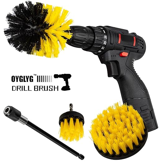 Drill Brush Attachment Set - 4 Piece Cleaning Kit for Bathroom Surfaces, Grout, Floor, Tub, Shower, Tile, Kitchen and Car - Electric Multi-Purpose Scrubber