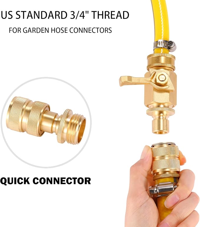 3/4 Inch Brass Garden Hose Fitting Quick Connector Male and Female Set, 2 Set | 2 Set