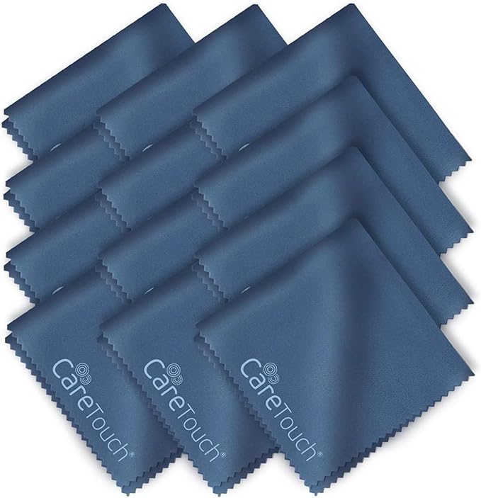 Care Touch Eyeglass Cleaning Cloth - 12 Pack of Microfiber Cleaning Cloth for Glasses, Lenses, Phones and Screens - Large, Lint-Free, Reusable and Scratch-Free - 6 x 7 Inches - Navy
