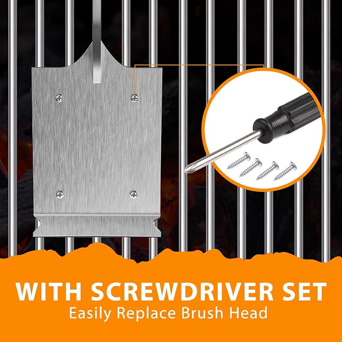 ENLOY 17" Grill Brush & Scraper for Barbecue, Grill Brush for Outdoor Grill | Extended Rosewood Handle and 2 Replaceable Copper Wire Brush Heads, Grill Cleaning Brush Grill Accessories for Most Grill