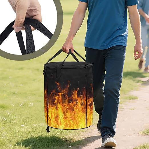 BIGCARJOB Collapsible Garbage Can Fire Print Trash Can Outdoor Waterproof Recycling Bin Storage Bag Holder Trash Bin with Lid and Clip, 22.83x17.71 in