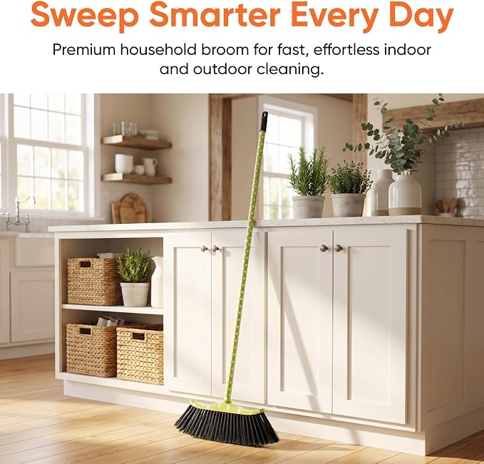 Superio Polka Dot Printed Broom, 2-Pack, Heavy-Duty Indoor & Outdoor Push Brooms with Black Plastic Bristles, Multi-Surface Floor Sweeper, Wooden Handles, 12-Inch Wide Sweeping Head