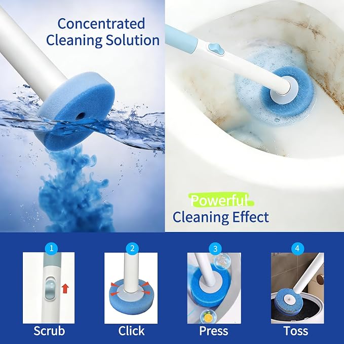 64 Count Value Pack: Disposable Toilet Brush Heads with Pre-Loaded Cleaner | KZKR Toilet Bowl Wand Refills for Bathroom Cleaning | Bulk Economy Pack | KZKR Toilet Bowl Wand Refills for Bathroom Cleaning, Household Cleaning Supplles, Bulk Economy Pack