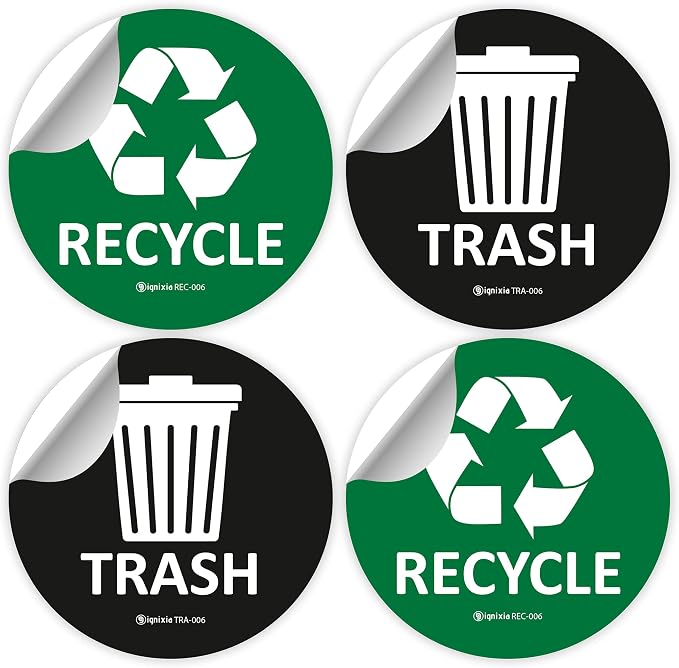 IGNIXIA Recycle Stickers for Trash Can, (Pack of 02) 6x6 Inches Large Blue (Green and Black)