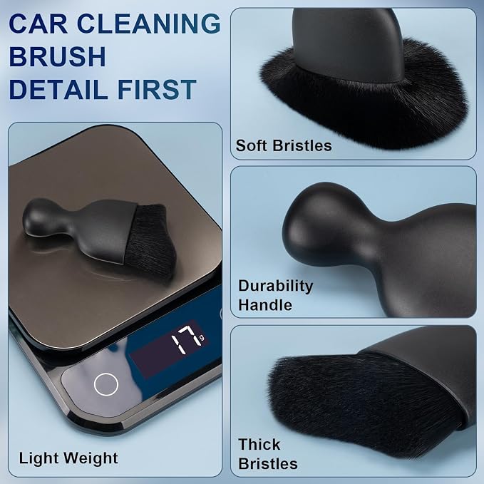Amrules 2 Pcs Car Interior Detailing Brush Cleaning Tools, Black | Soft Bristles Gently Clean Dust & Dirt, Gentle on Surfaces, for Dash, Leather, Skylight & Vents, Lightweight, Easy to Use
