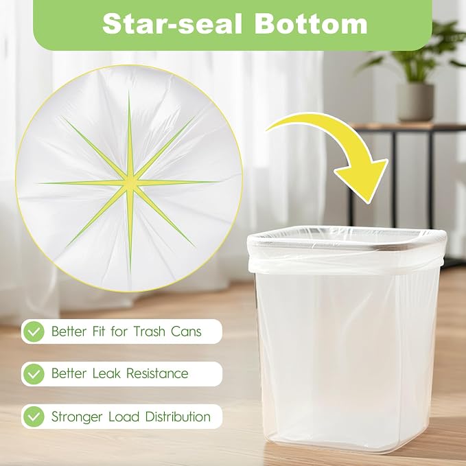 Delxo Small Trash Bags 4 Gallon, Clear Unscented Bathroom Trash Bags | 17.7 x 19.6" Small Garbage Bags for Bathroom, Bedroom, Office, Kitchen, Plastic Trash Can Liners, 100 Count