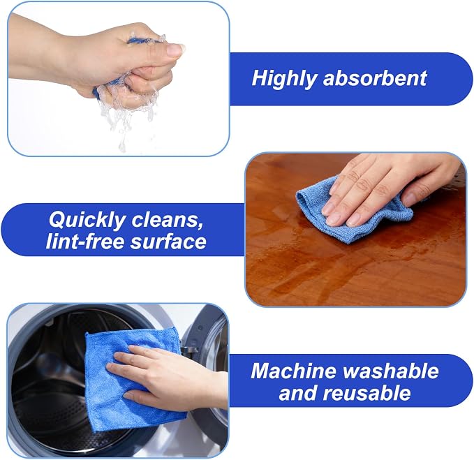 10 Pack Microfiber Cleaning Cloth 6"x6" Reusable Cleaning Rag Fast Drying Kitchen Towels Microfiber Towels Cars Wash Dry Erase Cloth for Housekeeping Home Kitchen Window Bathroom Car(Blue)