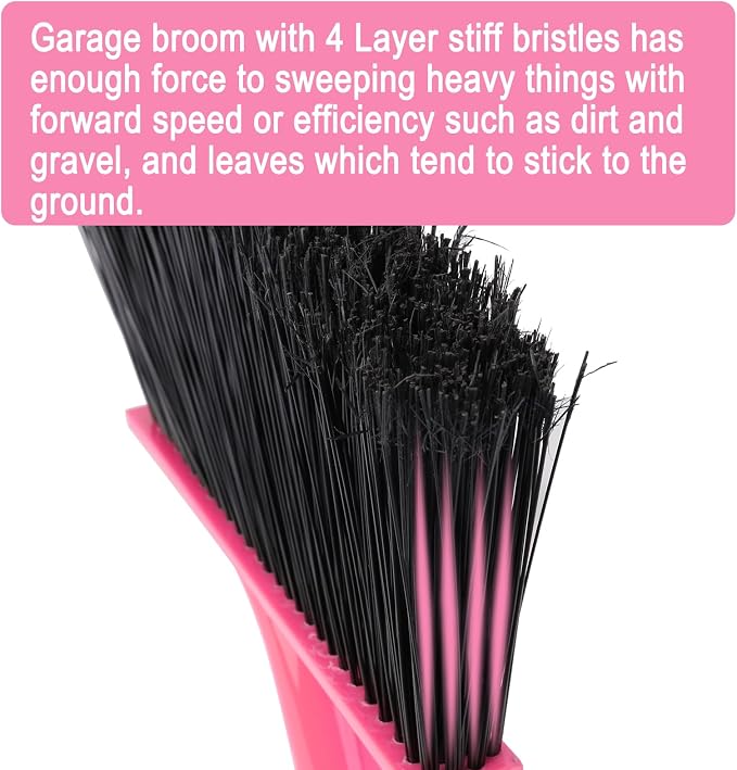 KeFanta Heavy Duty Outdoor Broom with 54.7" Long Handle, Pink | Commercial Brooms for Sweeping Outdoor Concrete Courtyard Garage Patio Indoor Home Floor Kitchen Office Lobby