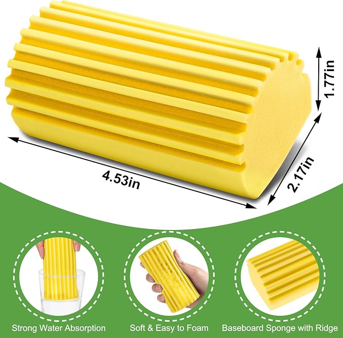 Jeymei Damp Clean Duster Sponge,4Pcs Yellow Dust Sponge for Cleaning | Damp Dusting Sponge with Ridges,Baseboard Cleaning Tool,Reusable Wet Duster Sponge,Household Cleaning Sponges for Blinds