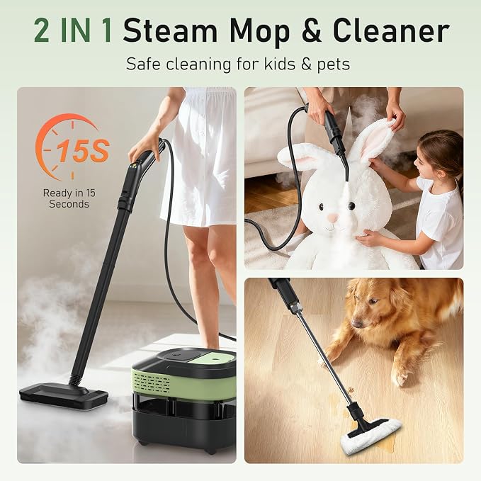 14 IN 1 Steam Cleaner Mop, Handheld Steamer Cleaning for Home,1.6L Tank | 2500W High pressure steam cleaner for car tile grout floor all surface cleaning,15S Fast heat-up,27PCS Accessories