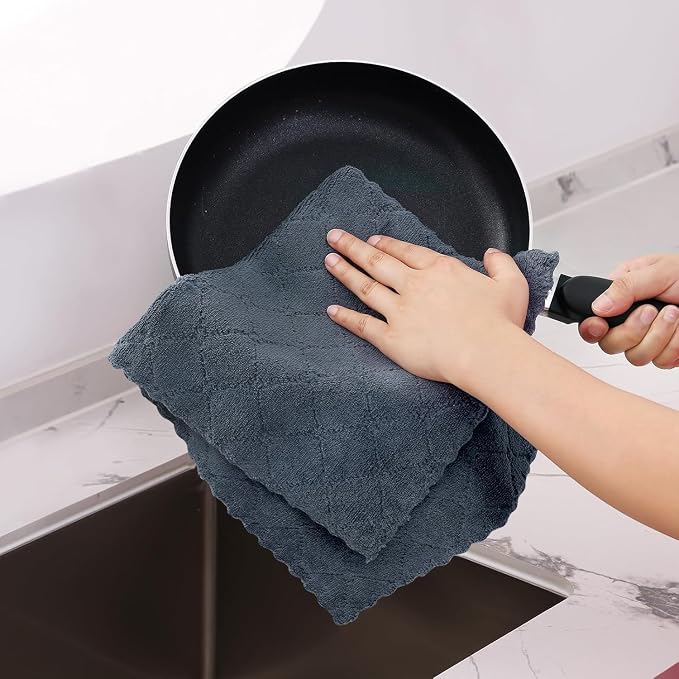 Homaxy 18 Pack Super Soft Absorbent Dish Towels, 10" x 20", Dark Grey | Coral Velvet, Nonstick Oil Fast Drying Microfiber Cleaning Cloth, No Lint Dishcloths for washing and drying