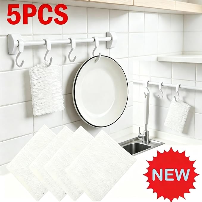 5 PCS Multi-Functional Plastic Cleaning Tool with Finger Strap | Flexible Fruit & Vegetable Scrubber Brush, Soft Dishwasher Sponge, For Home Kitchen Cleaning, Cleaning Brush