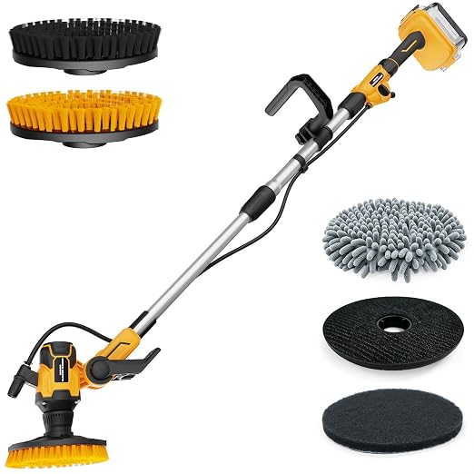 Cordless Electric Power Scrubber Compatible with DeWalt 20V Max Battery | (Tool Only)Water Fed Telescopic Cleaning Brush with Brushless Motor, IPX7 Waterproof 8-Angle Head, 45-59" Pole for Patio/Deck