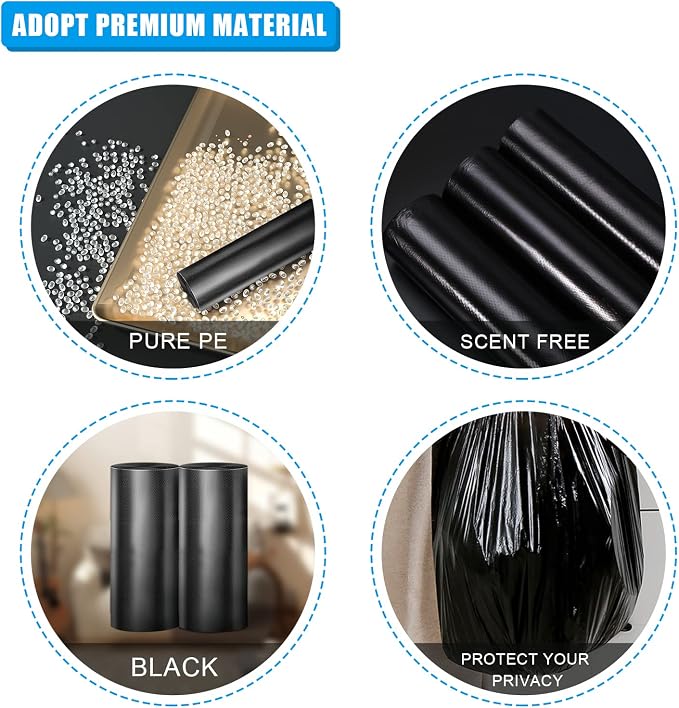 FORID Medium Kitchen Trash Bags - 8 gallon Black Garbage Bags 220 Count Durable Plastic Wastebasket Bags Unscented Trash Bin Liners 5 Roll for Bathroom Home Office 30 Liter Trash Can
