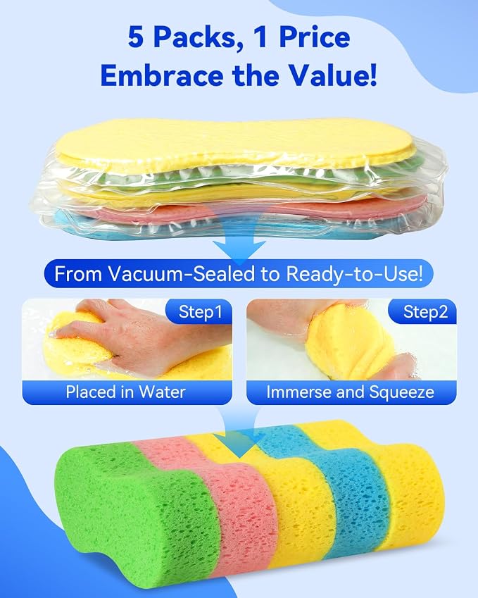 Temede Large Car Wash Sponges, Extra Thick Foam Sponges, 5-Pack | 9.1" x 4.3" x 2.4", Extra Thick, Multi-Purpose Cleaning, Kitchen, Bathroom, Household