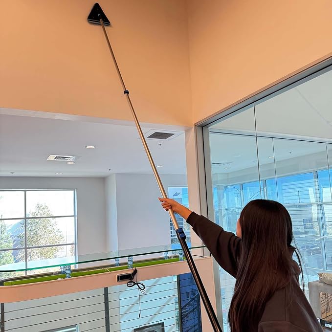 25ft Painted Wall Mop, 18ft Extension Pole, High Ceiling Cleaning Tool | Heavy Duty, 3-in-1 Cleaning Kit, 4 Microfiber Chenille Pad, Cobweb Duster, Fan, Baseboard, Window Squeegee Kit