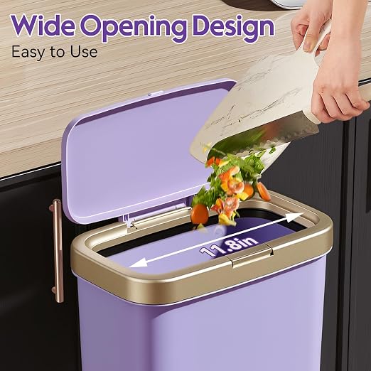 Procade Purple Bathroom Trash Can with Lid and Legs,Small Gold Garbage Can | 4 Gallon Tall Skinny Plastic WasteBasket,Dog Proof Trash can,Slim Room Decor Trash Bin for Bedroom,Kitchen,Office,Dorm,Toilet