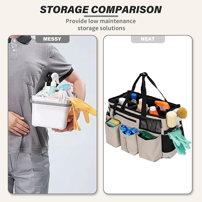 IBVIVIC Wearable Cleaning Caddy Bag for Cleaning Supplies, White | Cleaning Organizer Tote Bag with Handle & Shoulder Straps Kitchen Cleaning Supplies Storage Bag for Cleaners & Housekeepers