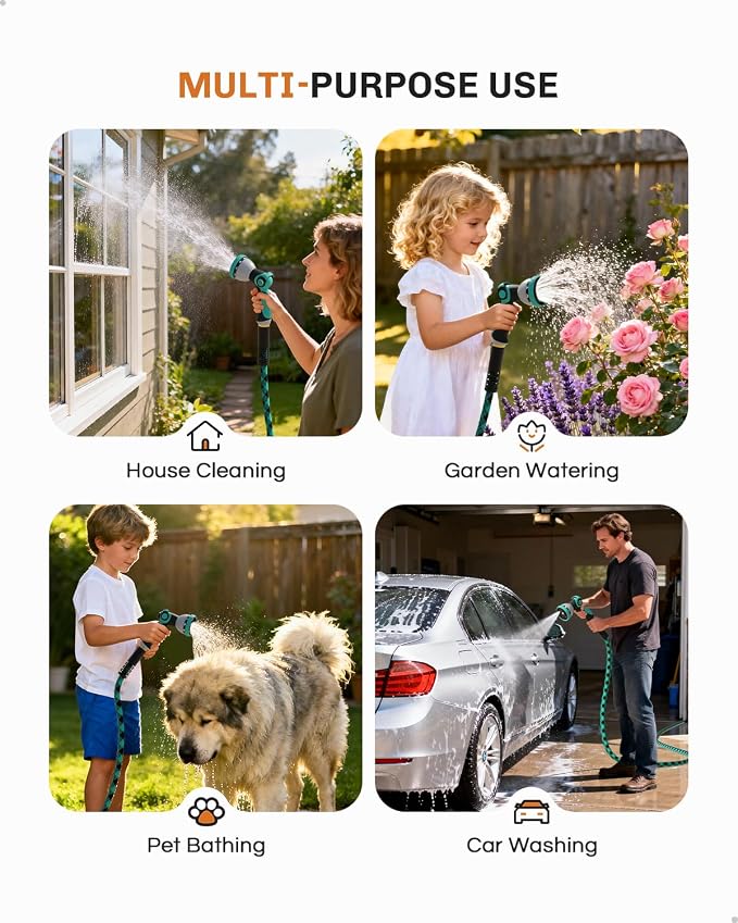 WELLUCK 100 FT Garden Hose - Flexible Water Hose, Lightweight Non-Expanding hose, Leak proof, Pressure Resistant for Yard, Outdoor, 3/4 Inch Solid Brass Fittings and 5-Layer PVC Core