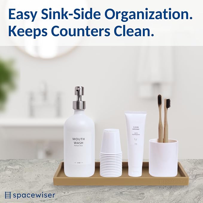 Spacewiser Silicone Countertop & Vanity Tray – 11.7” Bathroom Counter Tray | Bathroom Tray, Bathroom Tray Countertop, Tray for Bathroom Counter, Silicone Kitchen Tray for Counter & Countertop Organizer