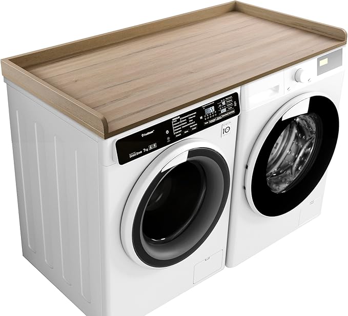 Washer Dryer Countertop, Melamine Countertop with Edge Rails - 27.5" Depth x 54" Width Laundry Room Organization, Oak(Grey Tone)