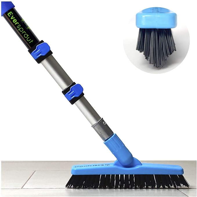 EVERSPROUT 1.5-to-3 Foot Grout Brush Scrubber Pro w/Long Handle Pole | Stiff V-Shape Bristles Built for Corners & Tough Grime | Swivel Design Cleans Shower Tile, Kitchen, Bathroom, Outdoor Concrete
