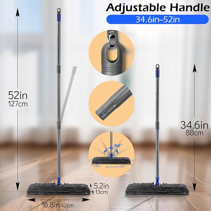 Dust Mop for Hardwood Floors,Double-Sided Flat Mops with 4 Mop Pads | Microfiber Mops for Floor Cleaning with Stainless Steel Handle for Hardwood, Vinyl, Laminate, Tile