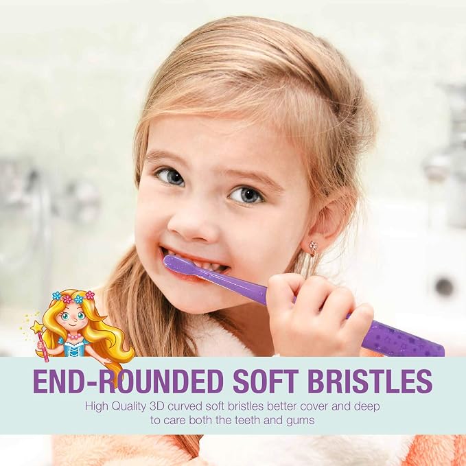 Vekkia Princess Electric Toothbrush Replacement Heads Purple (4 Pack) | 7X More Plaque Removal/End-Rounded 3D Curved Soft Bristles/Comfortable & Efficient Clean Teeth/Perfect for Kid Small Mouth,