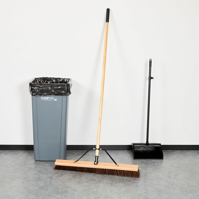 Restaurantware-Clean Tek Professional 30 Inch Push Broom, 1 Heavy-Duty Broom with 60â€ Handle - Palmyra Bristles, Use Indoor and Outdoor, Wooden, Commercial Use, for Deck, Driveway, Garage, Patio