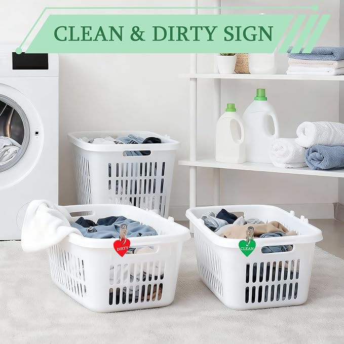 8 PCS Laundry Basket Labels Clean & Dirty Signs Laundry Room Organization Signs Red and Green Stainless Steel Clips Laundry Tags for Inside The Dishwasher Tips for Kids Rooms Bathrooms Laundry Room