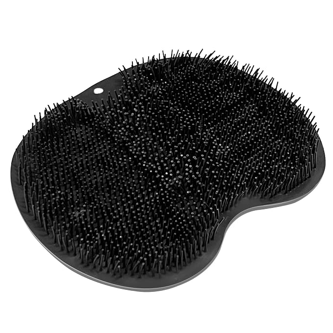 Shower Foot Scrubber Mat Back Washer Back Exfoliating Bath Wash Pad Wall Mounted Slip Suction Cups Foot Scrubber for Use in Shower Cups Foot Cleaner for Men and Women (Black)